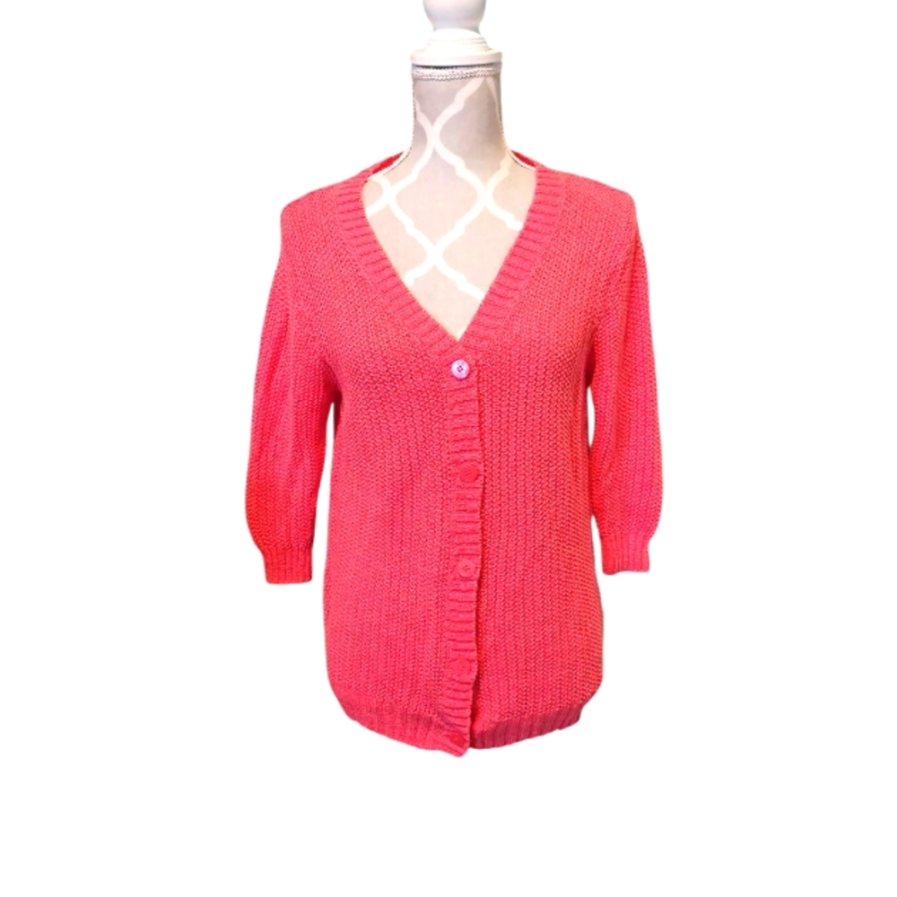 Kenneth Coke Coral Linen  V-Neck Women's Cardigan 6523